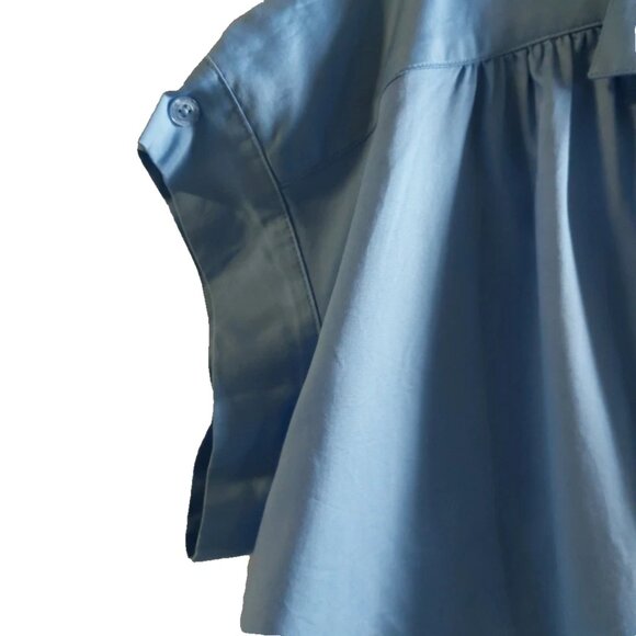 Brooks Brothers Light Blue Drop Shoulder Cap Sleeve Button-Down Shirt, S - Picture 10 of 13